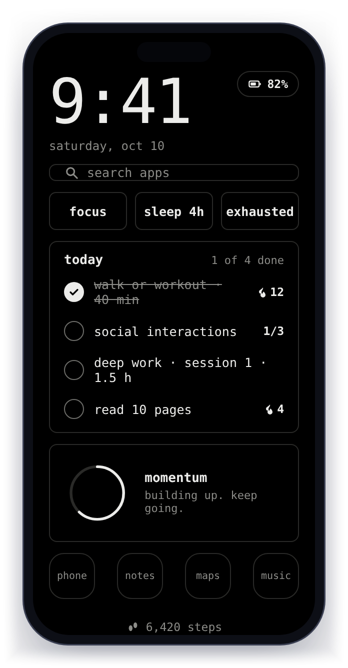 Umer OS home screen, Mono style
