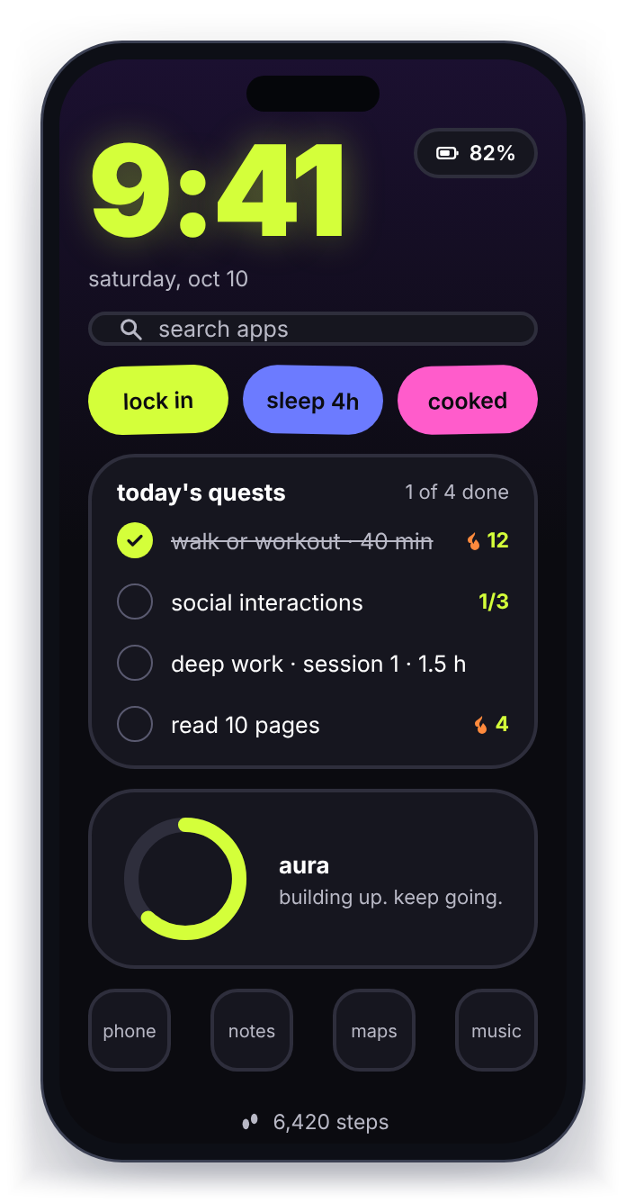 Umer OS home screen, Neon style
