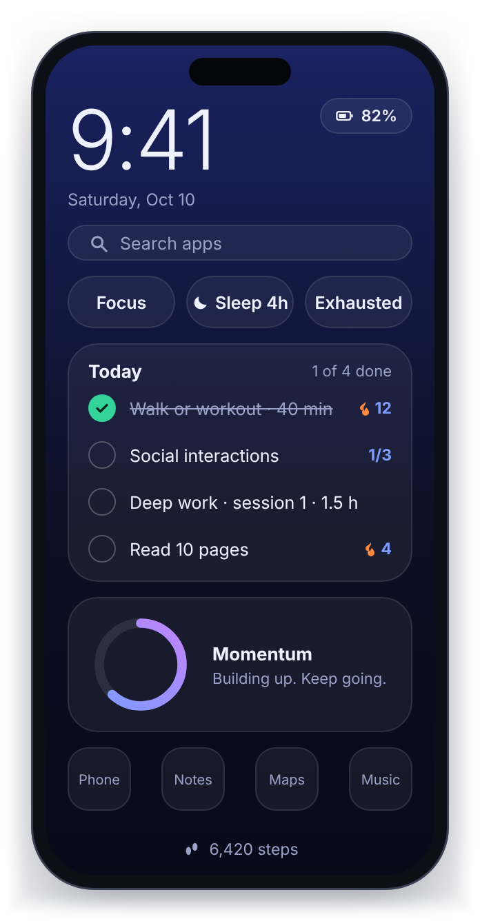 Umer OS home screen, Night gradient style