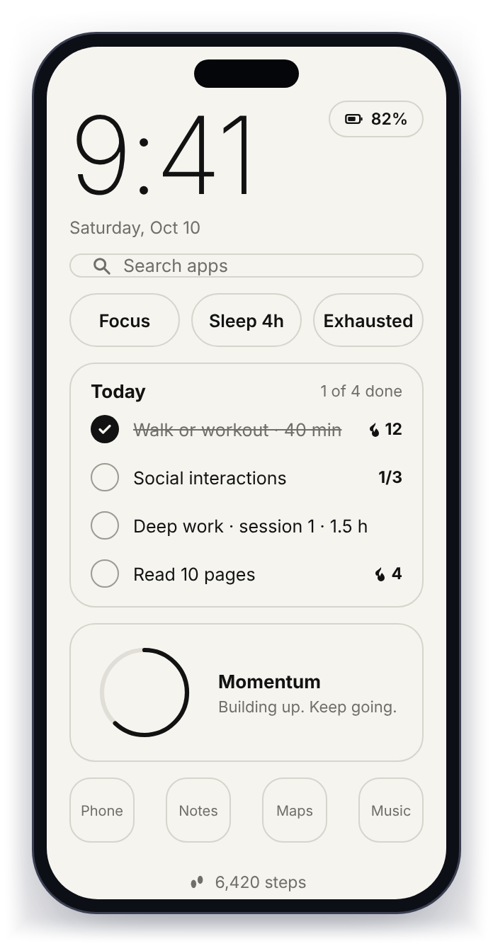 Umer OS home screen, Paper style