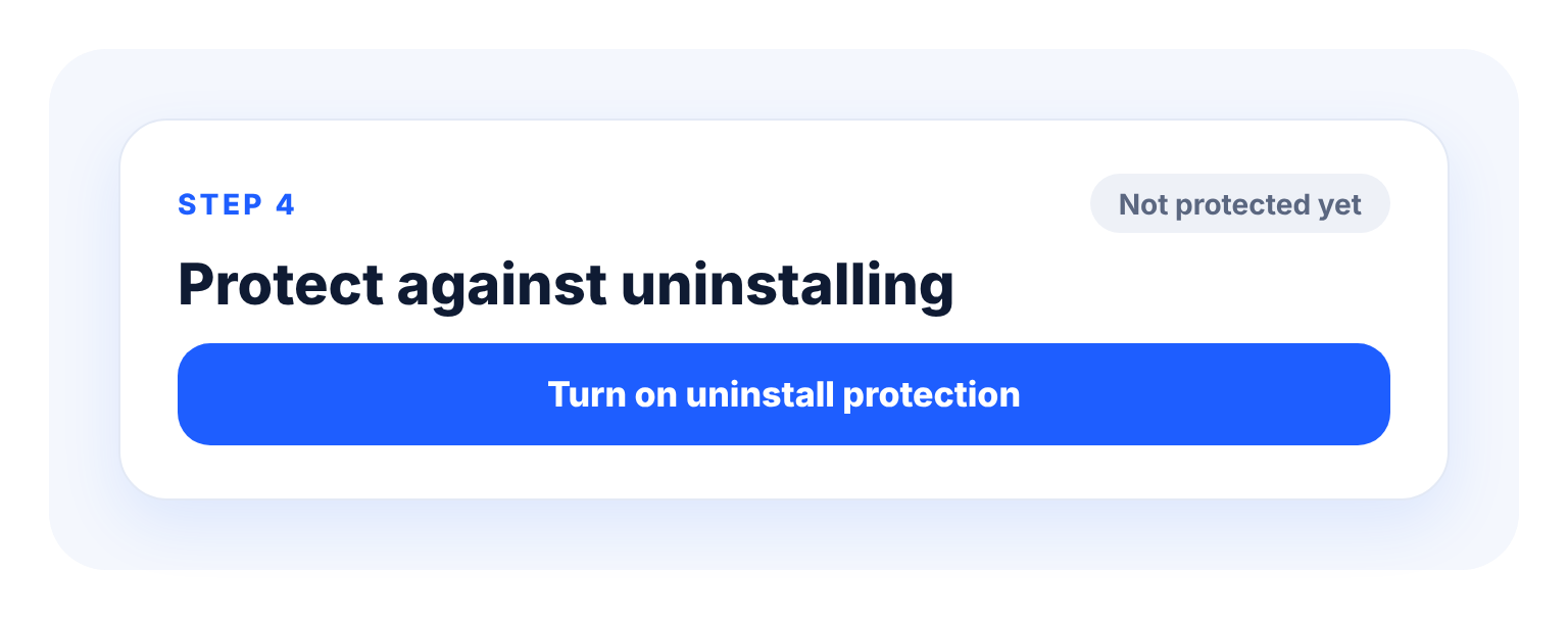 The Protect against uninstalling card